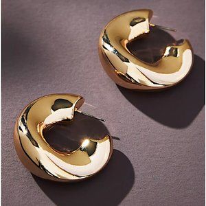 NEW ~ Anthropologie Flat Hammered Huggie Hoop Gold Earrings